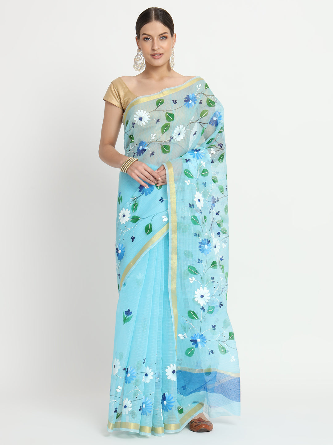 Upvan Blue Handprint Saree