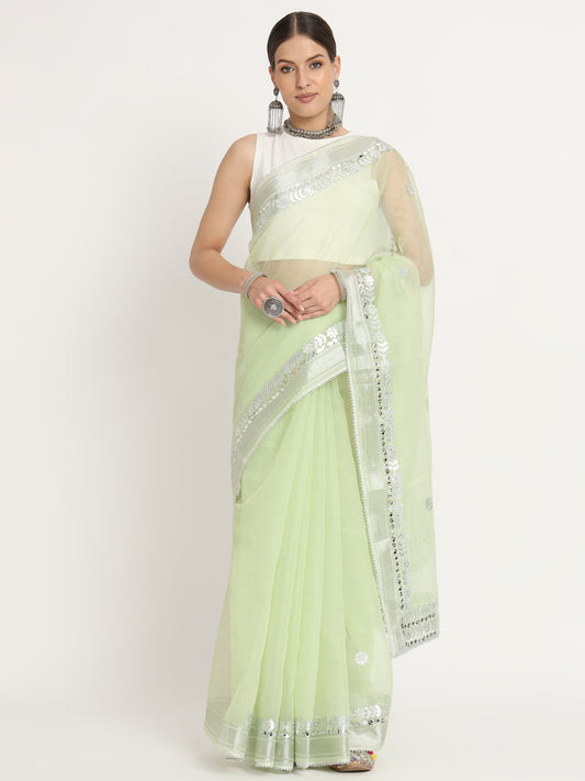 Padmini Lime Border work Saree