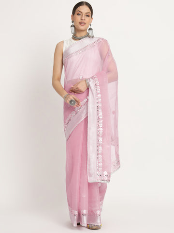 Padmini Pink Border work Saree