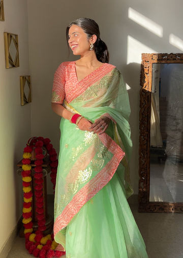 Badhani Border Green Saree