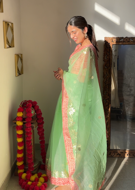 Badhani Border Green Saree