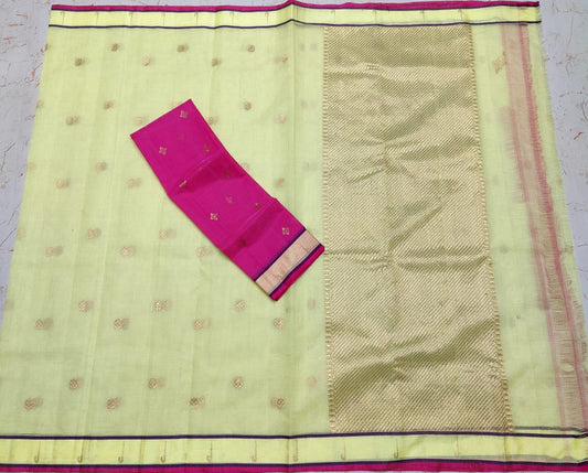 Pure Zari Kota Doria Handloom Light Sage Green Saree