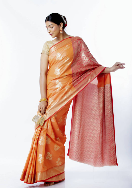 Nitara Orange Kota Silk Saree