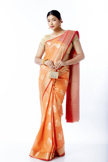 Nitara Orange Kota Silk Saree